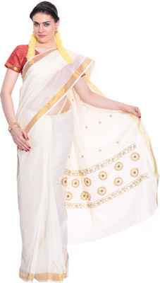 

Darps Self Design Balarampuram Cotton Saree(Multicolor), Cream