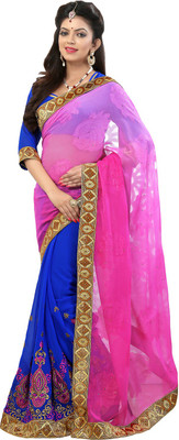 

Lovelylook Embroidered Daily Wear Georgette Saree(Pink, Blue)