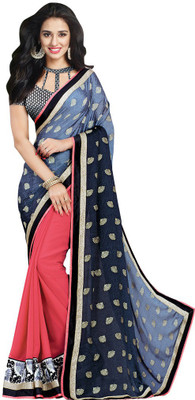 

Desi Butik Embroidered Fashion Georgette Saree(Blue, Pink), Blue and pink