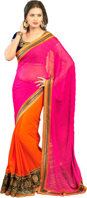 

Go4fashion Embroidered Fashion Georgette Saree(Pink, Orange), Orange;pink