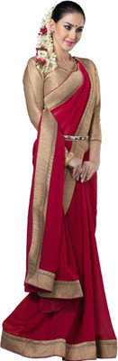 

Jiya Self Design Fashion Georgette Saree(Maroon, Beige), Beige;maroon