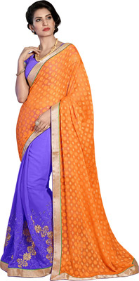

Khoobee Self Design, Embellished, Embroidered Fashion Jacquard, Chiffon Saree(Orange, Purple)