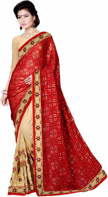 

Aarti Apparels Embroidered Bollywood Chiffon Saree(Red, Beige)