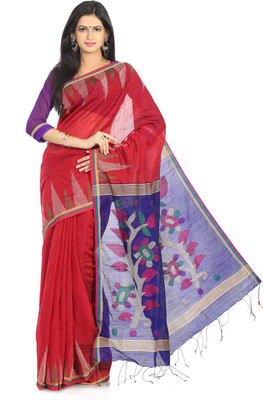 

Crochetin Woven Chanderi Handloom Chanderi Saree(Red, Purple), Gorgeous red & purple