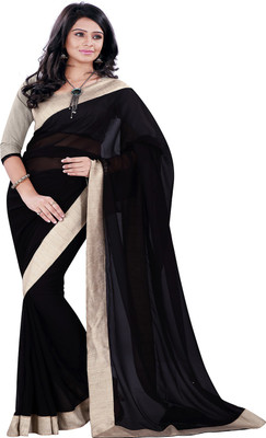 Sourbh Sarees Self Design Fashion Synthetic Georgette Saree(Black, Beige), Beige;black