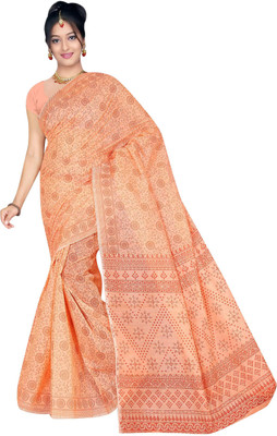 

revathi textiles Printed Gadwal Cotton Saree(Orange)