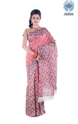 

Tantuja Woven Murshidabad Cotton Saree(Red)