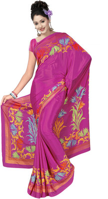 

Desi Butik Printed Daily Wear Crepe Saree(Pink)