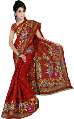 

Desi Butik Printed Patola Jacquard Saree(Red), Dark red