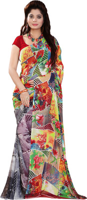 

Khushali Self Design, Printed Fashion Georgette Saree(Red, Multicolor), Multicolor;red