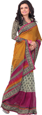 

Mathura Printed Mooga Cotton Saree(Yellow, Pink), Pink;yellow