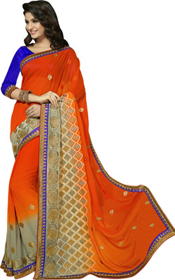 

Khushali Embellished, Embroidered, Self Design Fashion Georgette Saree(Orange, Grey)
