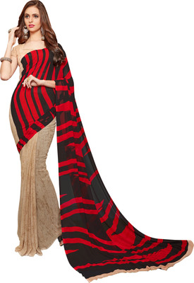 

Jiya Self Design, Printed Fashion Georgette Saree(Black, Red, Beige), Beige;black;red