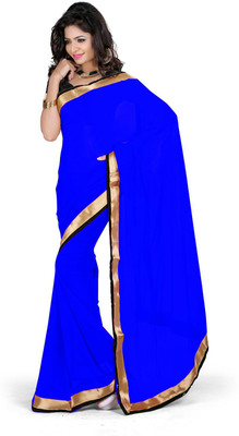 

Indian Wear Online Solid Fashion Georgette Saree(Blue), Dark blue