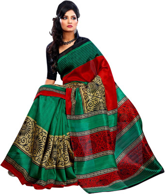 

Khoobee Self Design, Printed Fashion Art Silk Saree(Green, Beige, Red), Beige;green;red