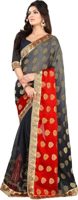 

Manthan Embroidered Daily Wear Georgette Saree(Grey, Red), Dark grey & red