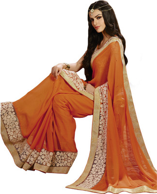 

Saara Self Design Fashion Chiffon Saree(Orange)