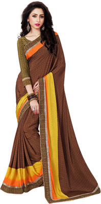 

Jiya Self Design, Printed Fashion Crepe Saree(Brown)