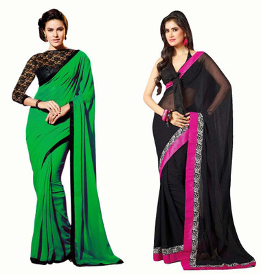 

Stylezone Self Design Fashion Chiffon Saree(Pack of 2, Green, Black), Black;green