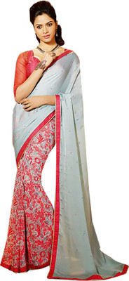 

Ishin Printed Fashion Georgette Saree(Grey), Grey & pink