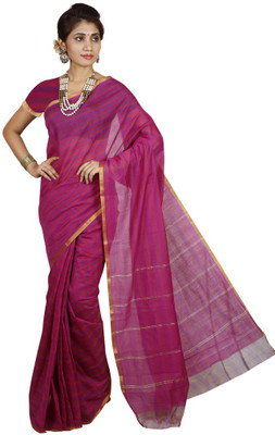 

Kanheyas Striped Fashion Handloom Cotton Saree(Pink)