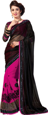 

M.S.Retail Embroidered Fashion Chiffon Saree(Black, Pink)