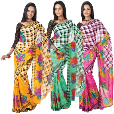 

Hawai Printed Fashion Georgette Saree(Pack of 3, Multicolor)