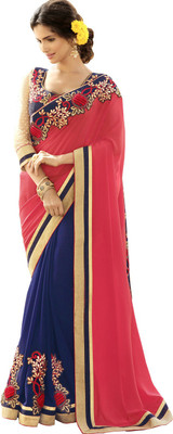 

Lovelylook Embroidered Daily Wear Georgette Saree(Pink, Blue), Pink & navy blue