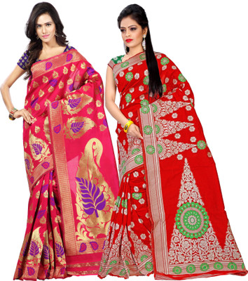 

Weavedeal Embellished Kanjivaram Silk Cotton Blend Saree(Pack of 2, Multicolor)