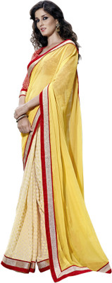 

Khushali Self Design, Embroidered Fashion Jacquard, Chiffon Saree(Yellow, Beige, Red), Beige;red;yellow