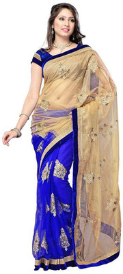 

Asha Fashion Embroidered, Solid Fashion Net Saree(Blue, Gold)