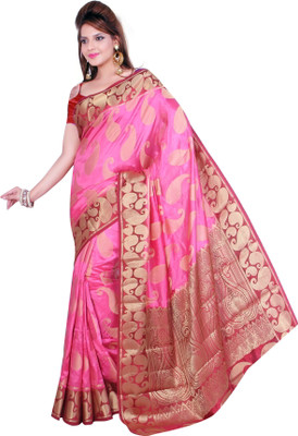 

Ishin Printed Fashion Art Silk Saree(Pink, Red)