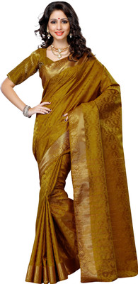 

Mimosa Woven Kanjivaram Tussar Silk Saree(Mustard), Dark mustard