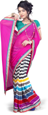 

Jiya Self Design, Printed Fashion Georgette Saree(Pink, Green, Multicolor), Green;multicolor;pink