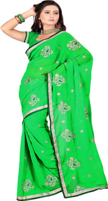 

Sanju Sarees Embroidered Fashion Georgette Saree(Green)