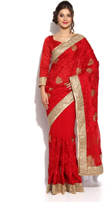 

Soch Self Design Fashion Chiffon Saree(Red)