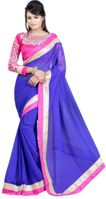 

Stylezone Embroidered Bollywood Chiffon Saree(Blue)