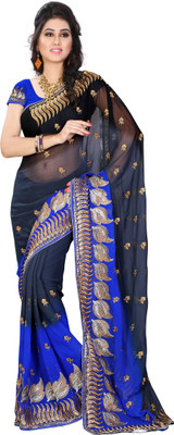 

Diva Fashion-Surat Embroidered Bollywood Handloom Georgette Saree(Black, Blue)