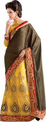 

Jiya Self Design, Embroidered Fashion Net Saree(Brown, Yellow)