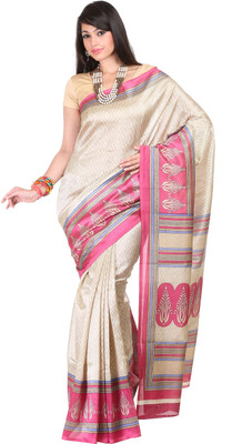 

Kanheyas Printed Fashion Handloom Art Silk Saree(Beige), Beige pink
