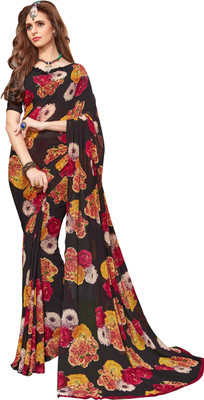 

Jiya Self Design, Printed Fashion Georgette Saree(Black, Multicolor)