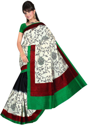 

Parisha Printed Daily Wear Art Silk Saree(White, Black)