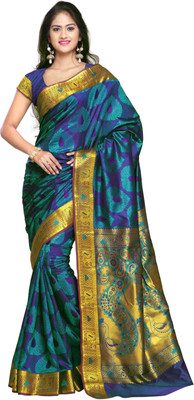 

Varkala Silk Sarees Printed Kanjivaram Silk Saree(Blue, Rama