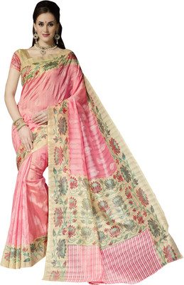 

Ewows Printed Bhagalpuri Silk Saree(Pink)