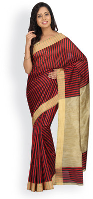 

Pavechas Striped Banarasi Silk Cotton Blend Saree(Black, Maroon, Marron