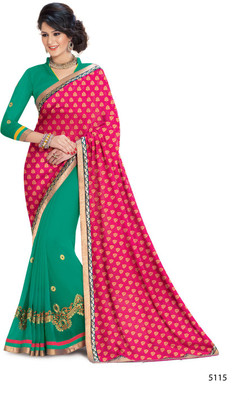 

Indianbeauty Self Design, Embroidered Bollywood Jacquard, Georgette Saree(Red, Green), Green;red