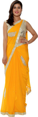 Ellegent Solid Fashion Chiffon Saree(Yellow)