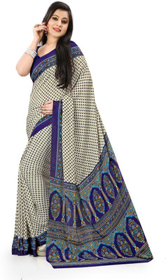

Urban Vastra Floral Print Fashion Crepe Saree(Beige), Cream