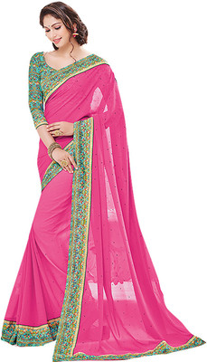 

Ishin Printed Fashion Georgette Saree(Pink)