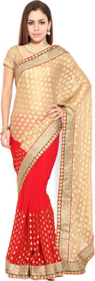 

Soch Self Design, Solid Fashion Georgette Saree(Red, Gold)